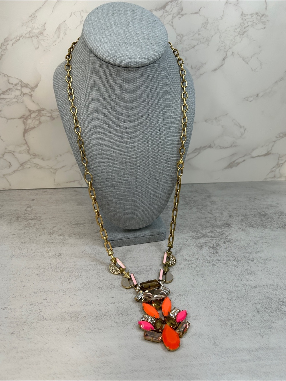 Stella & Dot Gold-Tone Necklace with Orange & Pink Stones
